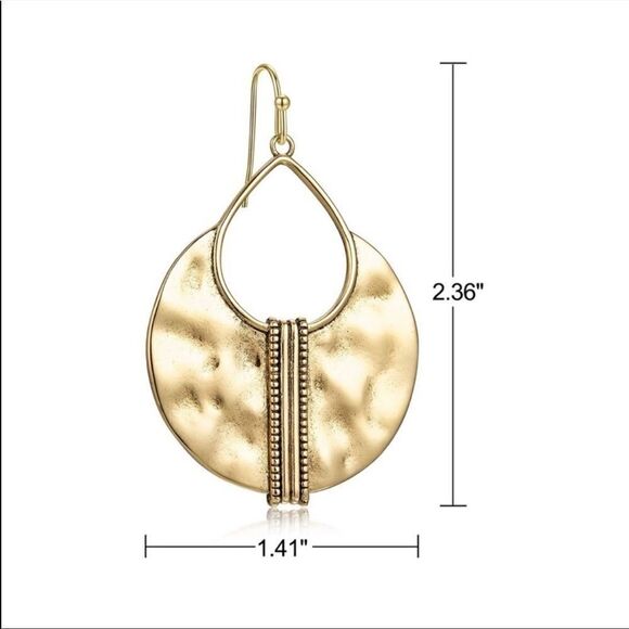 Boho Gold Earrings Hammered - Picture 3 of 3